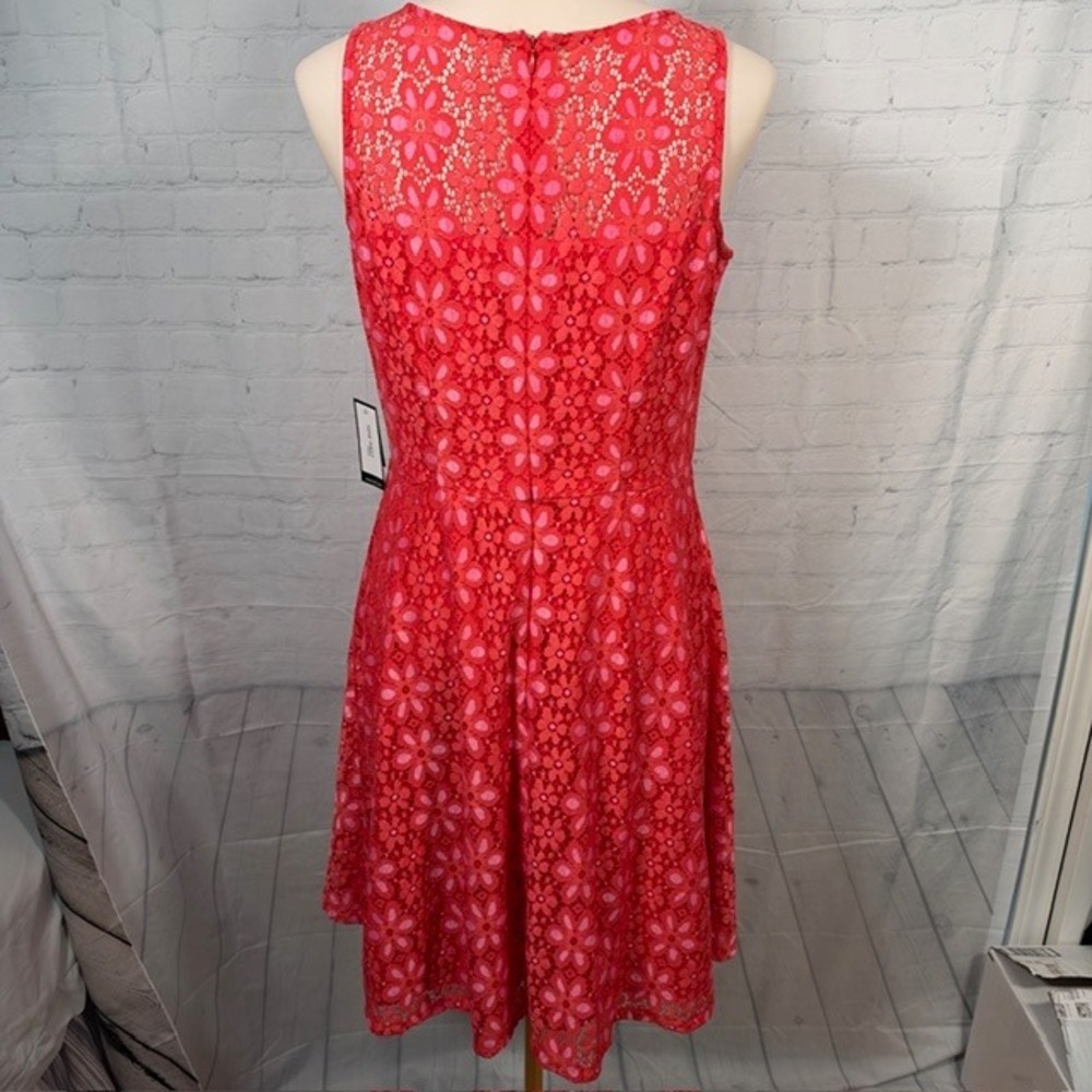 NWT Nine West Floral‎ Lace Fit & Flare Dress Fire Glow Pink Size 6 - Picture 4 of 10